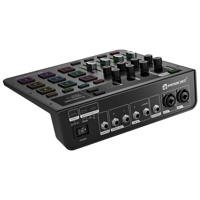 Relacart 12 001 Podcast+ Production Studio Canlı Yayın Ses Mikseri | Hepsi Bir Arada Podcast Mikseri ve Ses Kartı